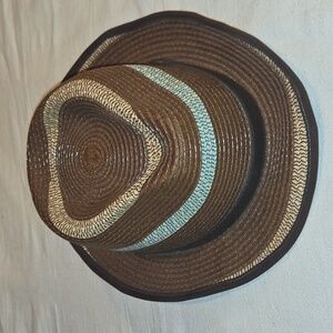Som-Her Catrina Papel Vueltas 40 Sz‎ L Brown & Blue 100% Celulosa Fedora Hat
